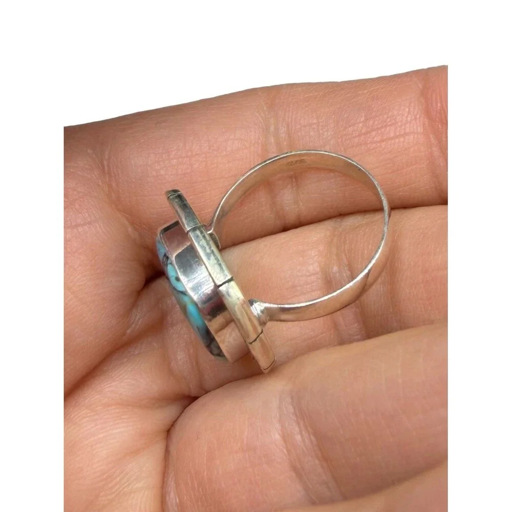 Tibetan Turquoise Ring Size 7 Solid 925 Sterling Silver Square